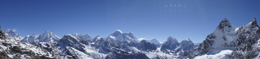 Mount Everest seen from the Renjo La.